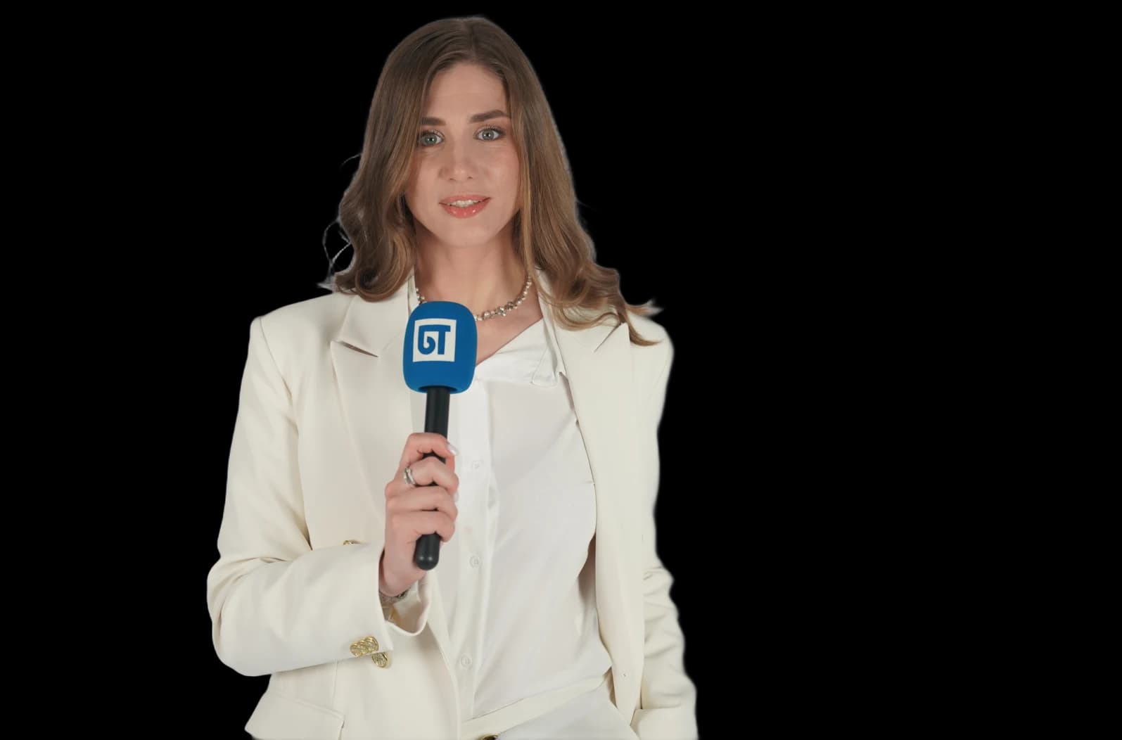 Anna Yokka, корреспондент Berliner Telegraph, с микрофоном издания